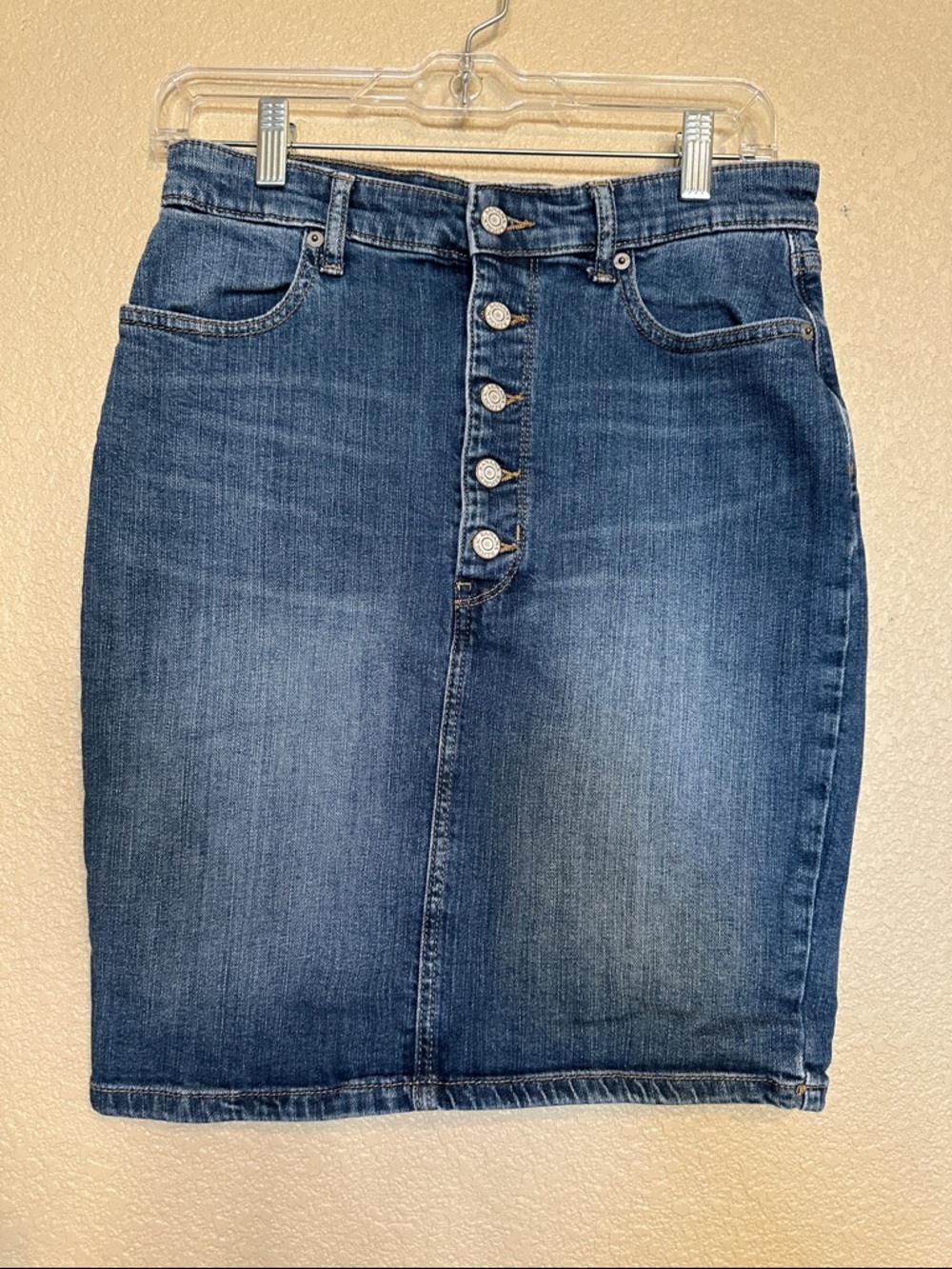 Banana Republic Blue Denim Button Fly Pencil Midi Skirt